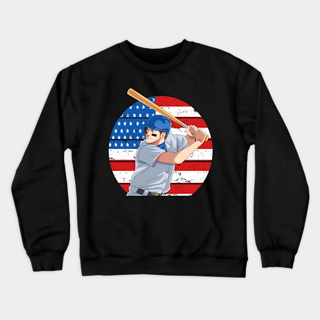 Baseball Player Home run Hitter American Flag Crewneck Sweatshirt by Noseking